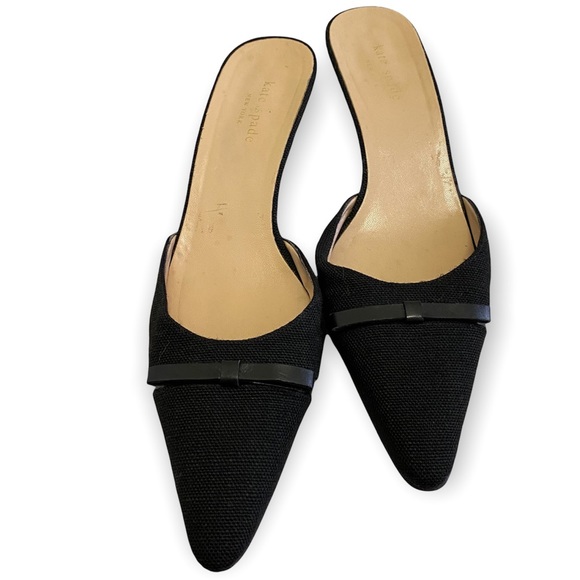 kate spade Shoes - Kate Spade Kitten Heel Black Bow Mule Slide Pointed Toe Size 7.5